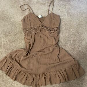 Brown Sleeveless Dress with Crochet Detail